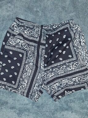 Source Unknown Navy Blue Bandana Print Athletic Shorts